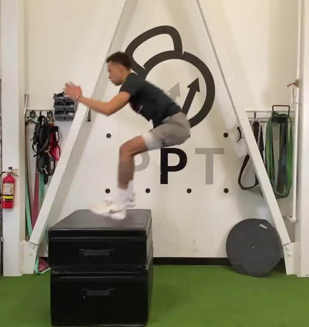 PPT athlete performing a box jump during vertical jump training at the Elite Training Centre